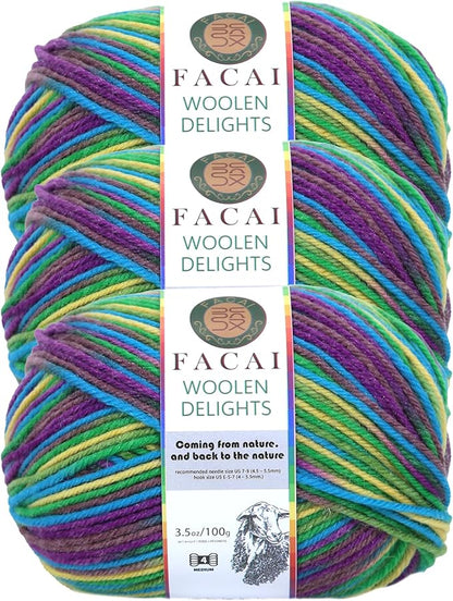 Facai Blend Merino Wool Yarn for Knitting - Worsted Weight,197yds (3.5oz) Ball, Ideal for Sweaters, Scarves, and Accessories (3, Rainbowmix)