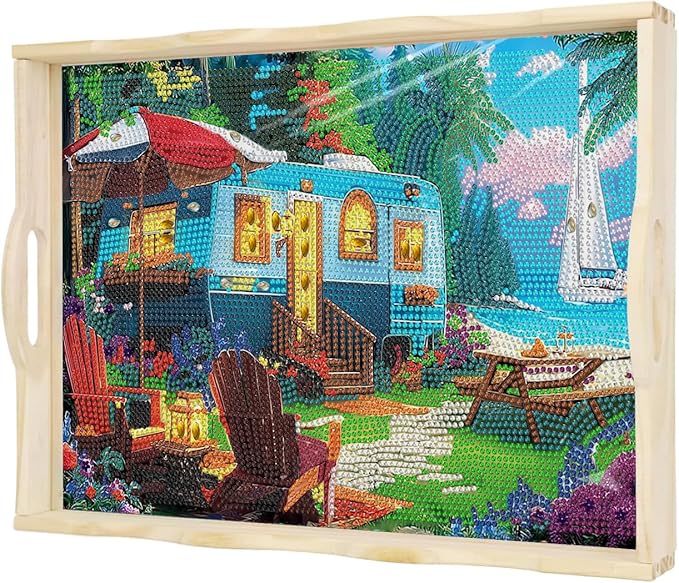 EWJRNSF Diamond Art Kits for Adults Wooden Serving Trays with Handles, 5D Diamond Painting Big Gem Arts and Craft Gifts Trays Decor Gift Home Decor (CP038-2)