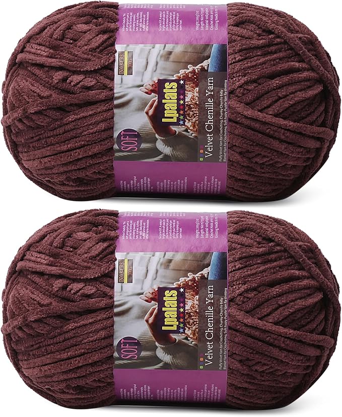 Chunky Chenille Yarn for Crocheting - 2x200g Baby Blanket Yarn for Crocheting Soft - 350 Yards Fluffy Thick Plush Yarns for Knitting Blankets Amigurumi (2, Dark Curry)
