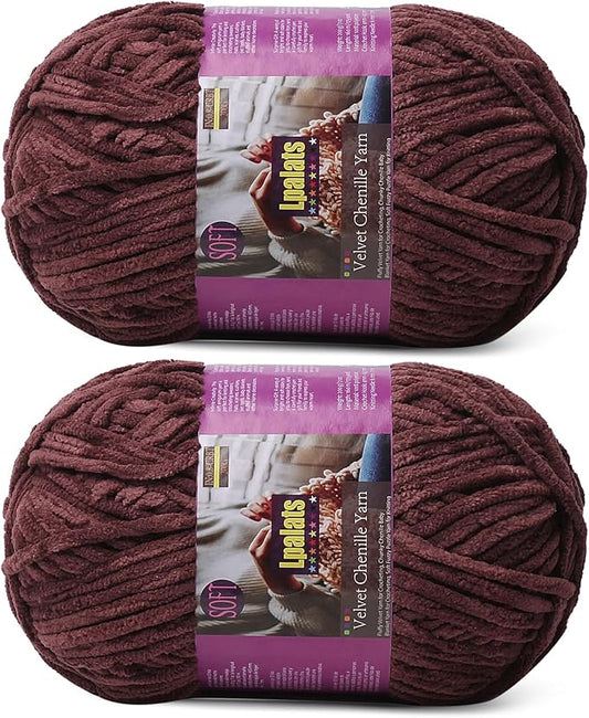 Chunky Chenille Yarn for Crocheting - 2x200g Baby Blanket Yarn for Crocheting Soft - 350 Yards Fluffy Thick Plush Yarns for Knitting Blankets Amigurumi (2, Dark Curry)