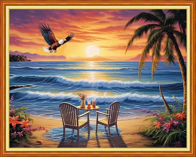 Dimensean Stamped Cross Stitch Kits Full Range of Embroidery Patterns Starter Kits for Beginners Adult DIY Cross Stitches Needlepoint Kits 11CT-Rest by The Seaside 16x20 inch