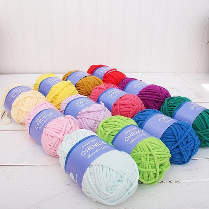 6 Pack ThreadArt Chenille Yarn for Crocheting, Knitting, Amigurumi, Super Soft Plush Velvet Yarn - 50 Gram 60 yds #5 Fluffy Yarn Skeins - Royal Blue 10