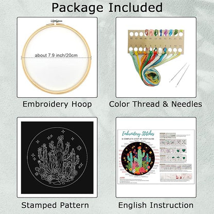 Louise Maelys Cactus Embroidery Kits for Beginners, DIY Cross Stitch Starter Craft Kits for Adults Including Embroidery Cloth with Pattern, Hoop, Needles Instruction and Threads