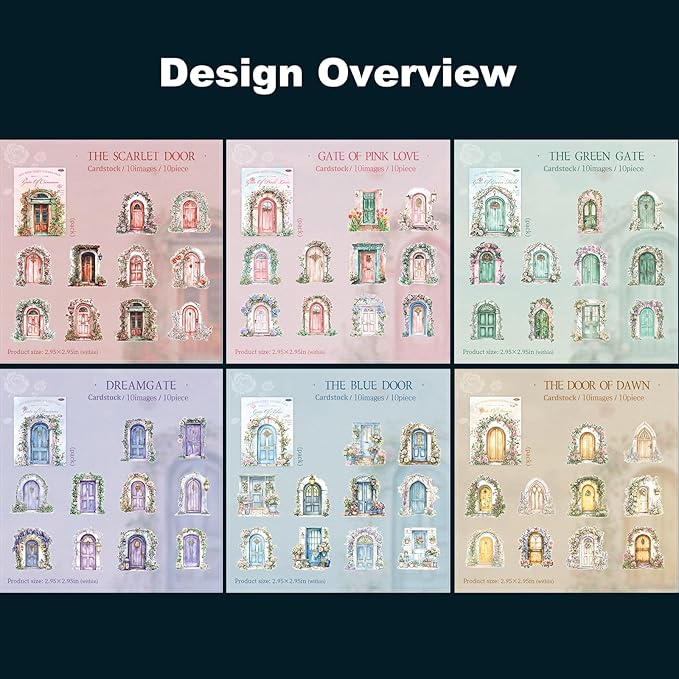 AuriicLeaf Pop-up Door Cardstock Sticker Set, 60PCS Fantasy Portal Stickers for Scrapbooking, Journaling, DIY Crafts and Planner Decoration