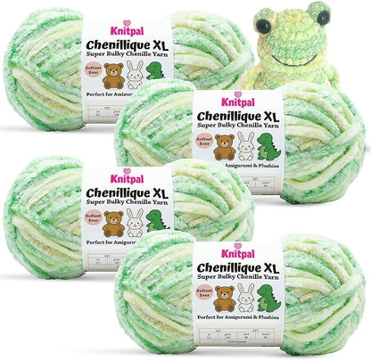 Chenillique XL Plush Chenille Yarn – 4-Pack (352 Yards / 400 g) – Variegated Super Bulky Yarn for Plushies, Blankets, Amigurumi & Accessories - Spring Green