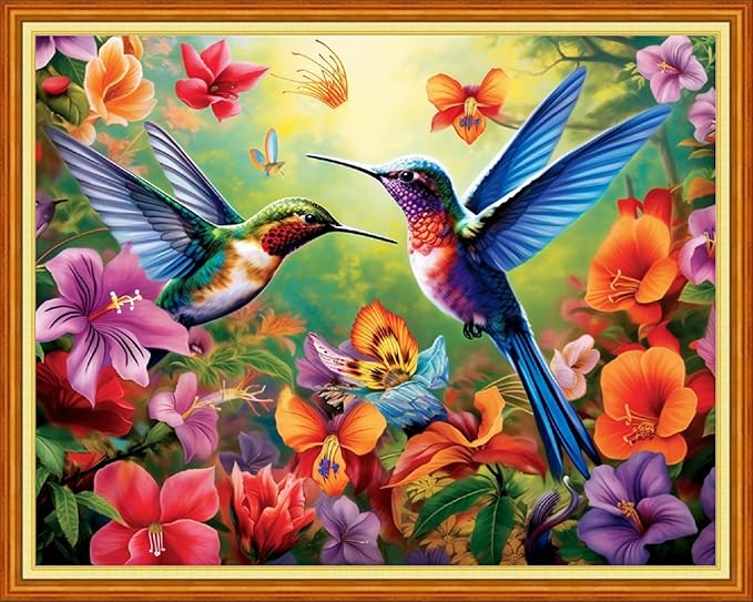 Dooxvey Cross Stitch Kits for Adults Stamped Full Range of Embroidery Starter Kits for Beginners 11CT Printed Cross Stitch Patterns Needlepoint Kits Stamped Crossstitching- Hummingbird flower16x20inch