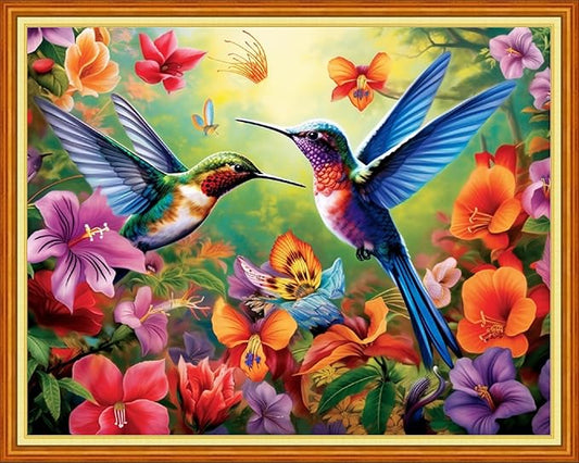 Dooxvey Cross Stitch Kits for Adults Stamped Full Range of Embroidery Starter Kits for Beginners 11CT Printed Cross Stitch Patterns Needlepoint Kits Stamped Crossstitching- Hummingbird flower16x20inch