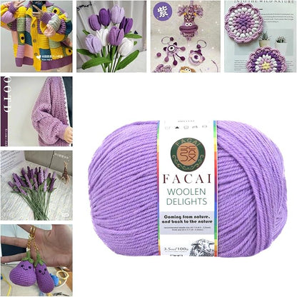 Facai Blend Merino Wool Yarn for Knitting - Worsted Weight,197yds (3.5oz) Ball, Ideal for Sweaters, Scarves, and Accessories (3, Purple)