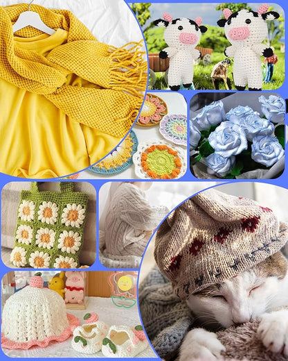 Aeelike Crochet Kit for Beginners Young and Old, First Crochet Kit for Adults Include 23pcs Crocheting Hooks, 655 Yards Yarn Set, Instruction, Bag, Crocheting Accessories and Supplies, Pink