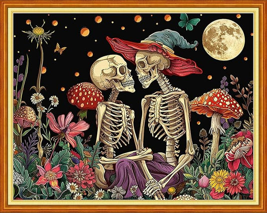 Artvxeay Stamped Cross Stitch Kits | Embroidery Kits for Beginners Craft Kit Needlepoint for Adults Supplies DIY 11CT- (Skeleton Couple Moon 16x20 inch)
