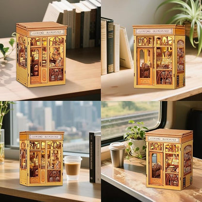 Fsolis Book Nook Kit - DIY Miniature Dollhouse Kit 3D Puzzles for Adult Beginners Tiny House Mini Booknook Craft Bookshelf Decor, 156 Wooden Pieces, Gifts for Women Teenagers (Cooking Bookstore)