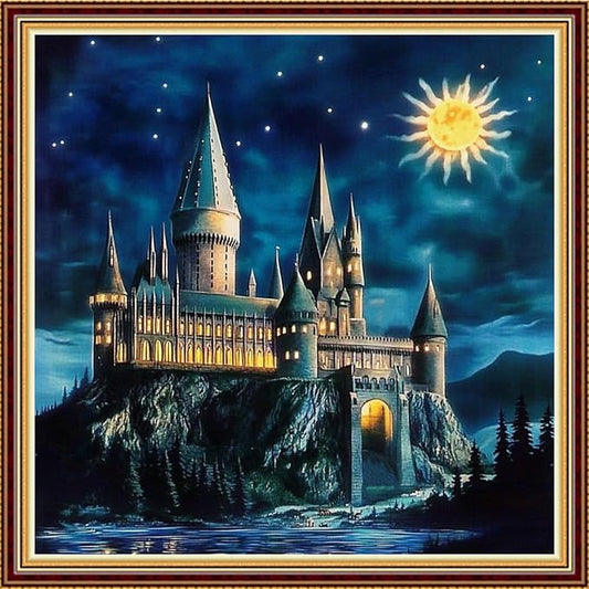 Funart Stamped Cross Stitch Kits for Beginners Full Range of Cross Stitching Preprinted Embroidery Kits for Adults, 11CT Embroidery Pattern Needlepoint Kits-Magic Castle 18x18 inch