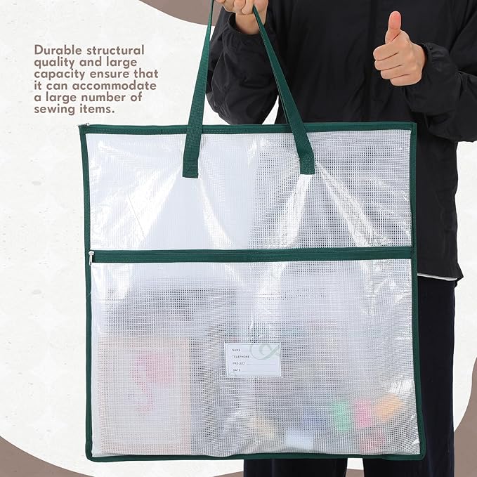 Feifeiya 2 Pack 21.7 inch Sew Project Bag Quilting Embroidery Craft Organizer Storage Bag with Handle and Pocket Zippered with Tools for Art Craft Knitting Quilting Stitching