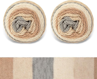 Franel Cotton Acrylic Yarn-45% Cotton 55% Acrylic, 2 Skeins of 100g Each, Gradient-Light Khaki to Gray, Perfect for Crocheting Knitting Scarves Shawls Blankets Gradient Variegated Yarn