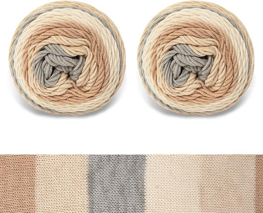 Franel Cotton Acrylic Yarn-45% Cotton 55% Acrylic, 2 Skeins of 100g Each, Gradient-Light Khaki to Gray, Perfect for Crocheting Knitting Scarves Shawls Blankets Gradient Variegated Yarn