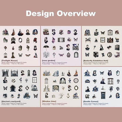 AuriicLeaf Gothic Manor Sticker Set, 120PCS Vintage Ephemera for Scrapbooking, Journaling, DIY Crafts and Planner Supplies
