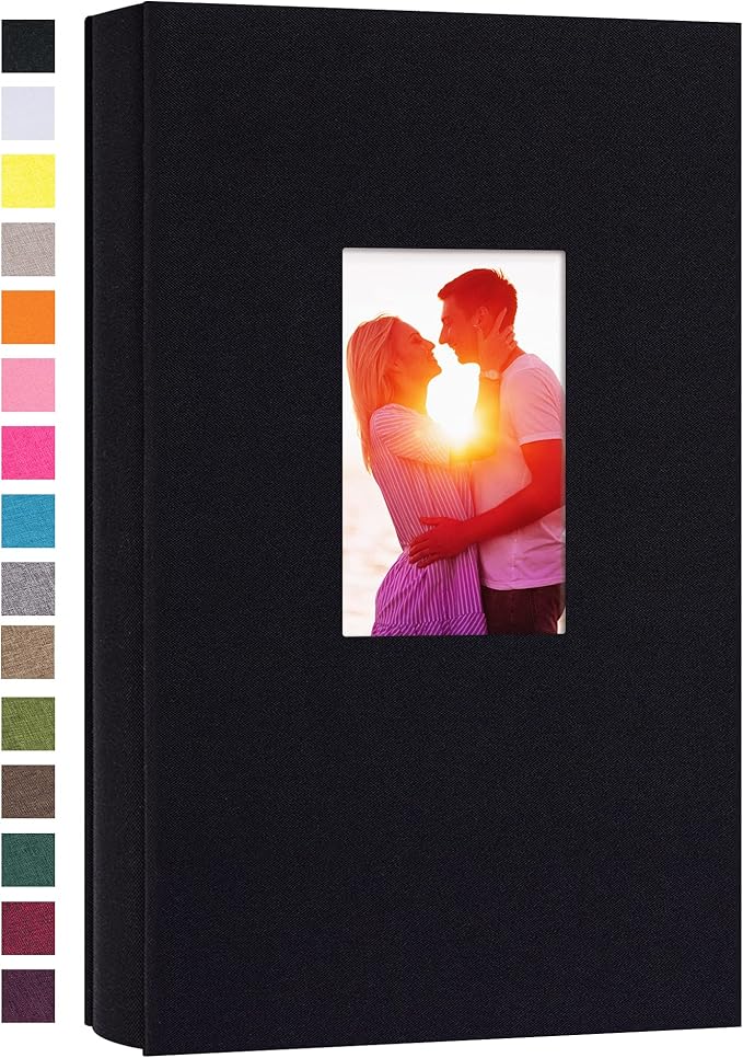potricher Small Photo Album for 4x6 300 Photos Linen Cover Picture Book for Family Wedding Anniversary and Baby (Black)