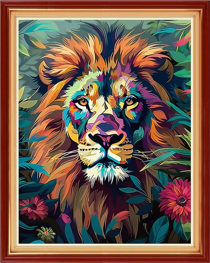 Funchey Stamped Cross Stitch Kits, DIY Cross Stitch Pattern for Adults Beginners Needlepoint Kits Embroidery Kit Arts and Crafts 11CT&Abstract Lion 16x20 inchs