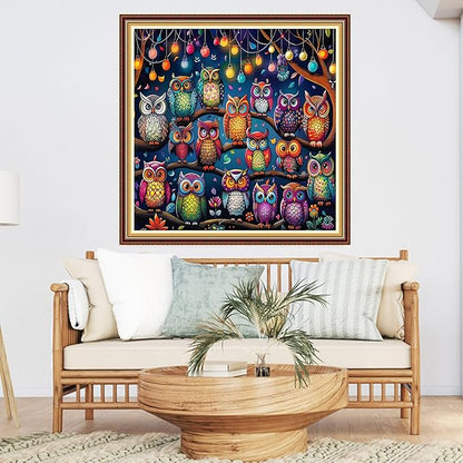 DMCVIVR Stamped Cross Stitch Kits for Adults Beginners Embroidery Kits 11CT Needlepoint Kits Cross Stitch Patterns Embroidery Patterns-Colorful Owl 18x18 inch