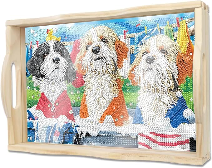 DOTSOPS DIY Diamond Painting Serving Tray with Handle for Adults 5D Diamond Art Kits for Beginners Full Drill Diamond Dots Gem Arts and Crafts Special Shape Living Room 10 x 14 Inches Dog