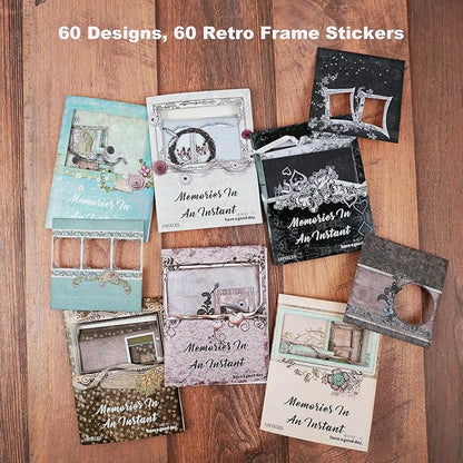 AuriicLeaf Retro Frame Cardstock Stickers, 60PCS Photo Window Designs - Vintage Square Collage Frames for Scrapbook Albums Diaries DIY Decor