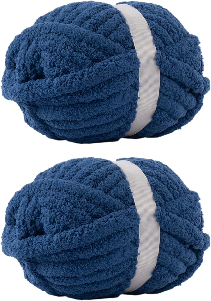 Navy Jumbo Chunky Chenille Yarn for Crocheting, Thick Plush Yarn for Hand Knitting Blankets, Super Soft Bulky Yarn for DIY Projects, 2 Jumbo Pack