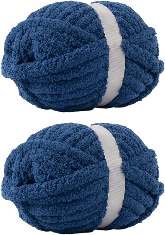 Navy Jumbo Chunky Chenille Yarn for Crocheting, Thick Plush Yarn for Hand Knitting Blankets, Super Soft Bulky Yarn for DIY Projects, 2 Jumbo Pack