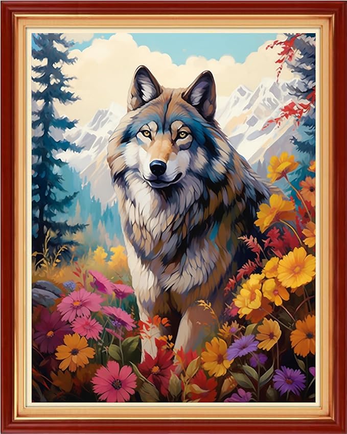 Redxing Stamped Cross Stitch Kits Embroidery kit for Beginners Adults Full Range of Embroidery Patterns Starter Kits DIY Printed Cross Stitch Kits Needlepoint Kits 11CT-Wolf Scenery 16x20 inch
