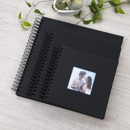 12 x 12 Inch Large DIY Scrapbook Photo Album with Window Design Cover 80 Pages Craft Paper Memory Book for Weeding Anniversary Travel and Baby (Black)