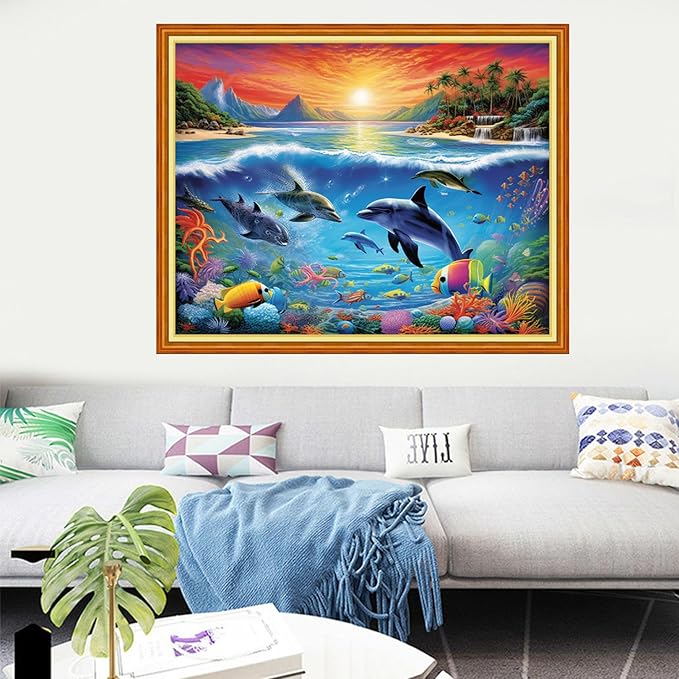 Dooxvey Cross Stitch Kits for Adults Stamped Full Range of Embroidery Starter Kits for Beginners 11CT Printed Cross Stitch Patterns Needlepoint Kits Stamped Crossstitching-Ocean Scenery 16x20 inch