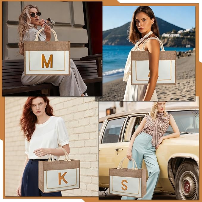 guofa DIY Jute Tote Bag with Embroidery Kit – Customizable Canvas Tote for Women, Personalized Handmade Bag for Birthday, Wedding, Beach, Everyday Use (K)