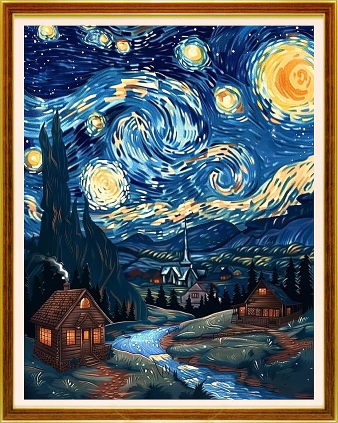 Joycasa Stamped Cross Stitch Kits for Beginners Full Range of Cross Stitching 11 CT Printed Cross Stitch Kit for Adults Cross-Stitch Patterns Needlepoint Kits-Van Gogh Starry Night 16x20 inch