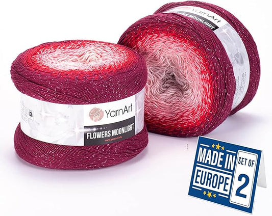 2 Skein Yarn Art Flowers Moonlight Yarn 53% Cotton 43% Acrylic 4% Metallic Polyester 260gr 1094yds Multicolor Cotton Yarn Rainbow Crochet Yarn Spring Summer Fine 1 Top 7 Most Used Colors (3269)