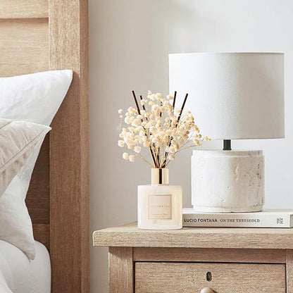 COCORRÍNA Reed Diffuser - Jasmine & Mint 6.7 Fl.oz Reed Diffuser Set with Sticks & Preserved Baby's Breath, Reed Diffuser for Home Bathroom Shelf Decor