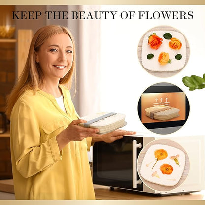 Aboofx Microwave Flower Press Kit,6.3"x6.3" 3 Layers Quick Dry Flower Pressing with Washable Cloth for Pressed Flowers&Plant for DIY Art Craft Lovers,Beginners,Flowers Drying,Vibrant Color Retention