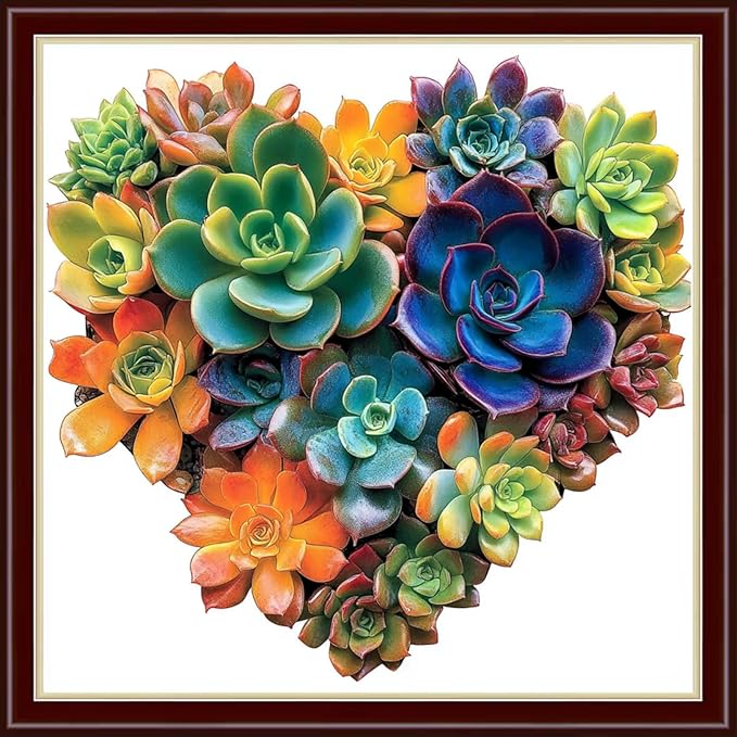 Dimensean Stamped Cross Stitch Kits Full Range of Embroidery Patterns Starter Kits for Beginners Adult DIY Cross Stitches Needlepoint Kits 11CT-Love Succulent Plants 18x18 inch