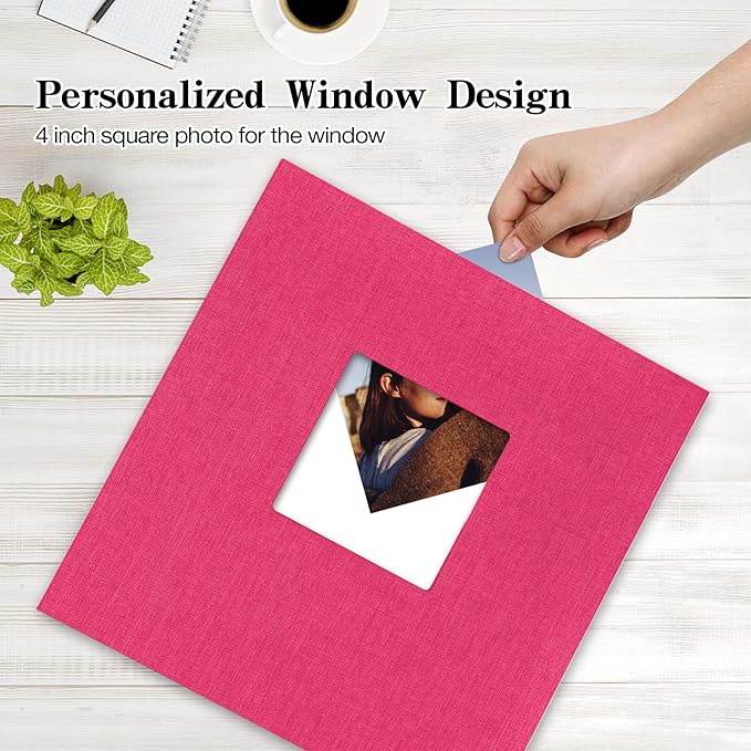 potricher Large Photo Album Self Adhesive 4x6 5x7 8x10 Pictures Linen Cover 80 Blank Pages Magnetic DIY Scrapbook Albums with A Metallic Pen (Rose Red)