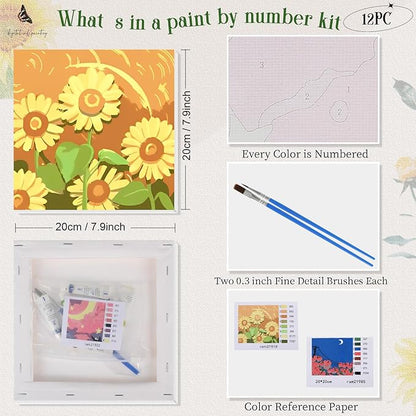 Nezyo 12 Sets Paint by Numbers Kit with Frame for Adult Beginners, Paint by Number DIY Acrylic Painting Canvas for Painting Party, Classroom Activity Birthday Gift, 8 x 8 Inch