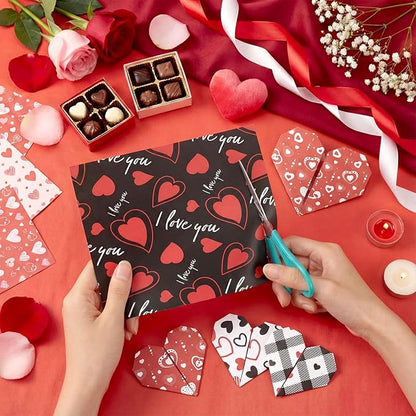 Fainne 40 Sheet 12 x 12 Inch Valentine‘S Day Scrapbook Paper Double Sided Scrapbook Specialty Paper Black Red Heart Love Printed for DIY Handmade Crafting Home Party Decor Card Making
