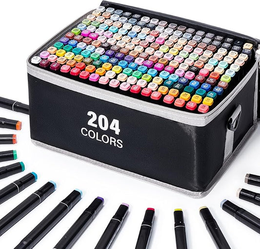 Hopesky 204 Colors Alcohol Markers - Dual Tip Permanent Art Markers Set for Coloring Drawing Painting, Fine and Chisel Tip Alcohol Based Pens with Carrying Case for Adult Artists