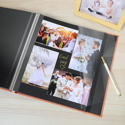 Spbapr Large Photo Album Self Adhesive Linen Cover Magnetic Scrapbook Album DIY Scrap Book 60 Black Sticky Pages for 4x6 5x7 8x10 10x12 Pictures with A Metal Pen