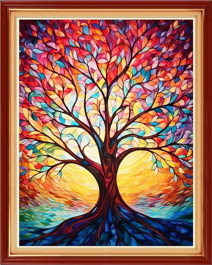 Foxhool Stamped Cross Stitch Kits,11CT Printed Cross Stitch Pattern Full Embroidery Kits for Beginner Needlepoint Kits-Sunlight Tree 16x20 inchs