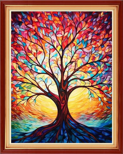 Foxhool Stamped Cross Stitch Kits,11CT Printed Cross Stitch Pattern Full Embroidery Kits for Beginner Needlepoint Kits-Sunlight Tree 16x20 inchs