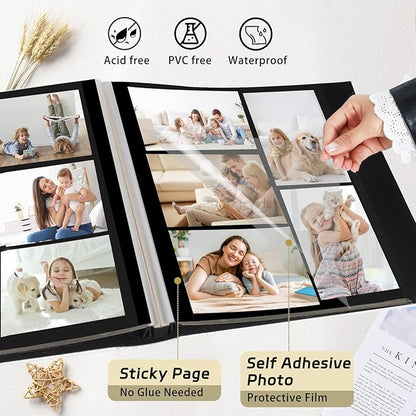 RECUTMS Photo Album 60 Pages Black Inner Button Grain Leather for 4x6 5x7 8x10 pictures DIY Scrap Photo Book Baby Family Wedding Anniversary Self Adhesive Handmake Picture Album（Pink）
