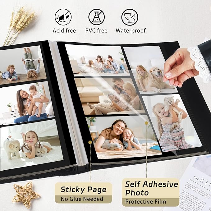 RECUTMS Photo Album Scrapbook 4x6 5x7 8x10 Photos of Any Size 60 Pages Black Inner Button Grain Leather Scrap Photo Book Baby Family Anniversary self adhesive Handmake Picture Book（White）