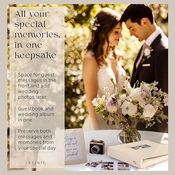 Premium Scrapbook Album with Window and Writing Space – 100 Pages holds 500 Photos of Different Sizes – Wedding, Baby, Travel & Family Memories – 13" x 11.6" - Oat