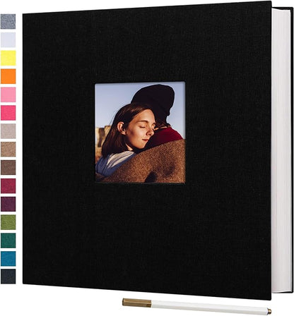 potricher Large Photo Album Self Adhesive 3x5 4x6 5x7 8x10 10x12 Pictures Linen Cover 80 Blank Pages Magnetic DIY Scrapbook Albums with A Metallic Pen (Black)