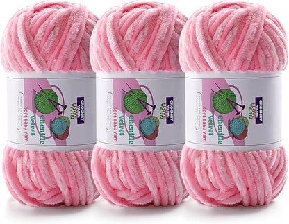 3 Skeins Velvet Chunky Yarn, Chenille Yarn for Crocheting and Hand Knitting, Blanket Yarns for Making Scarves and Knitting Projects - Amigurumi Crochet Yarn (3×3.5oz, 3×87.5yds)