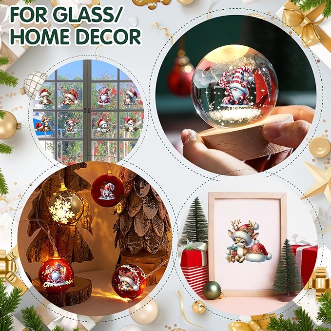 24 Sheets Vintage Christmas Rub On Transfers for Crafts, Rub On Transfers Christmas for Wood，Furniture Decals, Glass, Porcelain, Leather, Canvas, Fabric Projects,3 * 3inch(Gnome Reindeer)