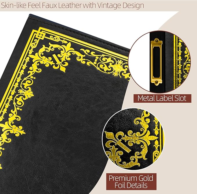 Vienrose Scrapbook Photo Album, 8.5"x11" Faux Leather Cover DIY Scrapbook Album with 50 Sleeves 100 Pages, 3 Ring Vintage Memory Book for Family, Wedding, Birthday, Anniversary, Ebony Black